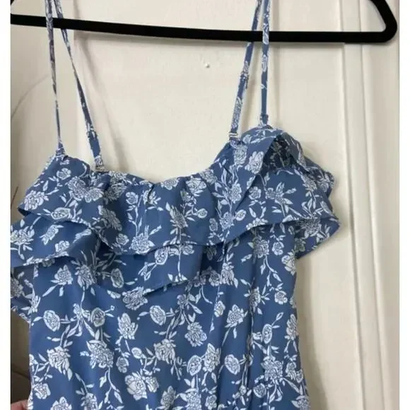 NWT Blue White Floral Spaghetti Strap Flowy Wide Leg Pantsuit Jumper Jumpsuit XL - Picture 12 of 16